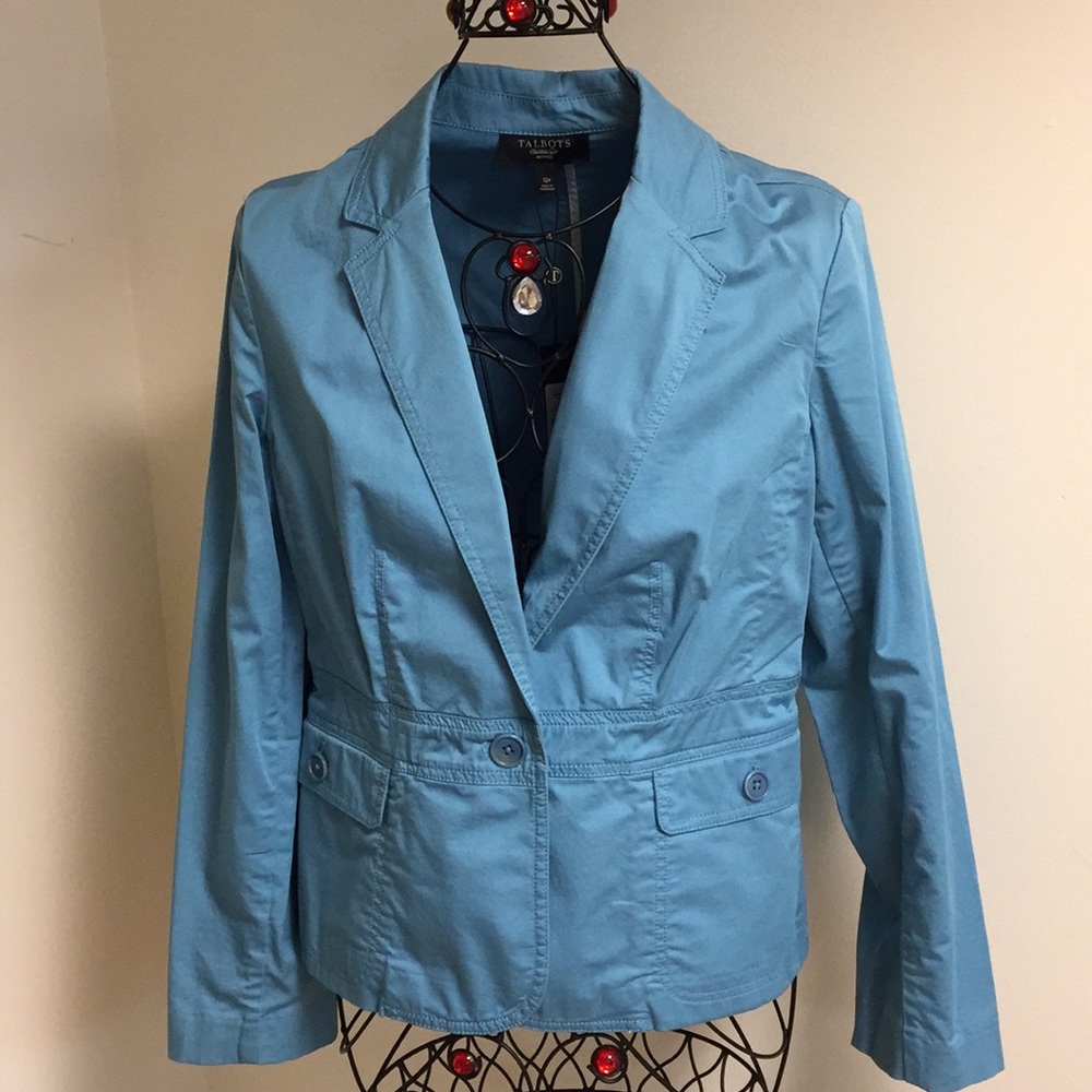 Talbots Women’s Jacket Stretchy Unlined Light Button Up Turquoise